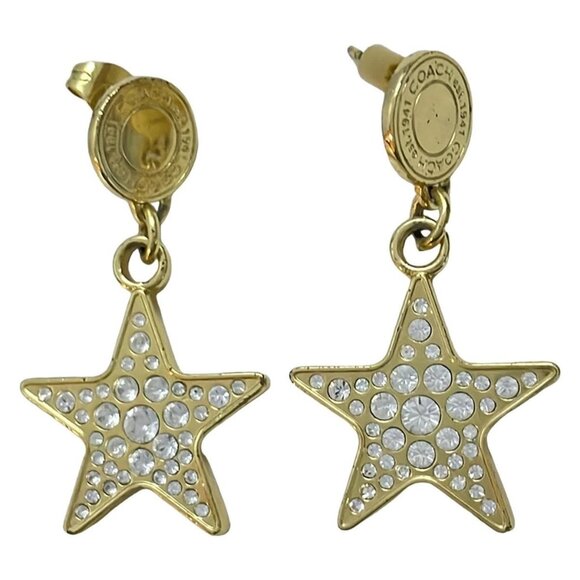 Auth COACH - Gold Clear Hardware Rhinestones Earrings - Picture 1 of 3